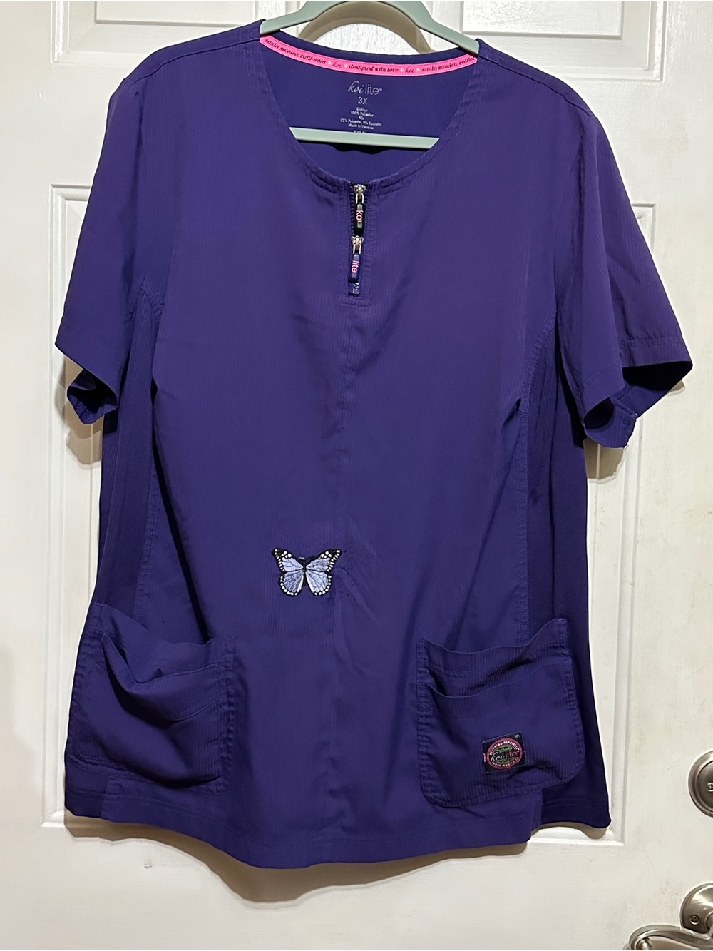 Koi Lite Scrub Top 3X Womens  Purple Dobby Rib Slim Fit Butterfly